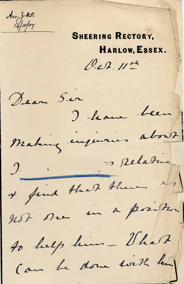 Large size image of Case 6001 14. Letter from Miss Williams about J's future  11 October 1907
 page 1