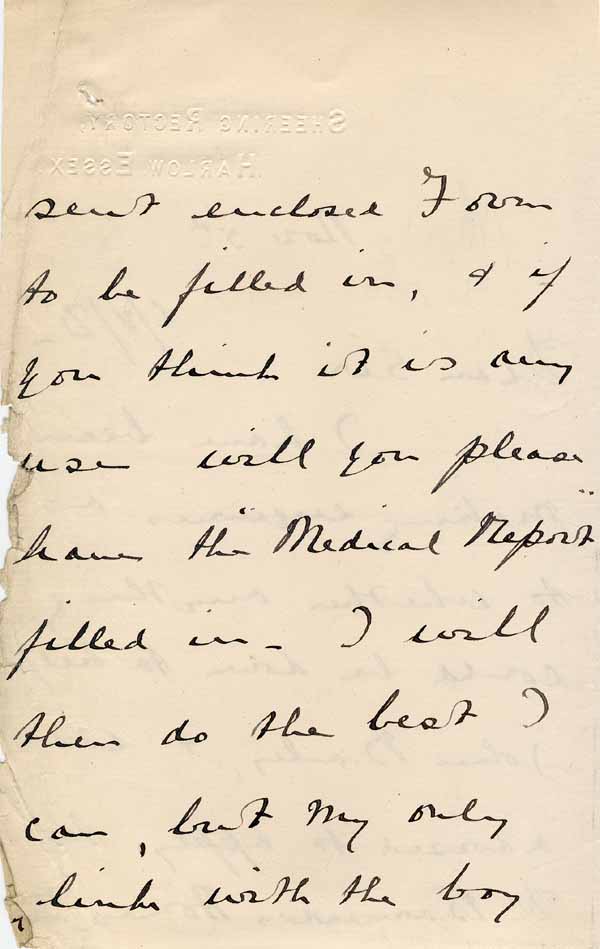 Large size image of Case 6001 16. Letter from Miss Williams about applying to a Dr Barnardo's Home  5 November 1907
 page 2