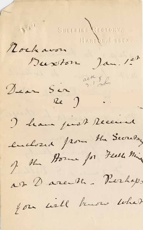 Large size image of Case 6001 21. Letter from Miss Williams to Revd Edward Rudolf enclosing the above letter  1 January 1908
 page 1
