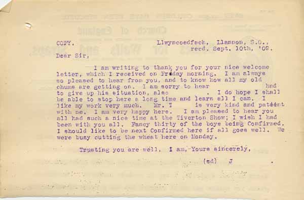 Large size image of Case 6001 36. Copy of letter from J.  10 September 1909
 page 1