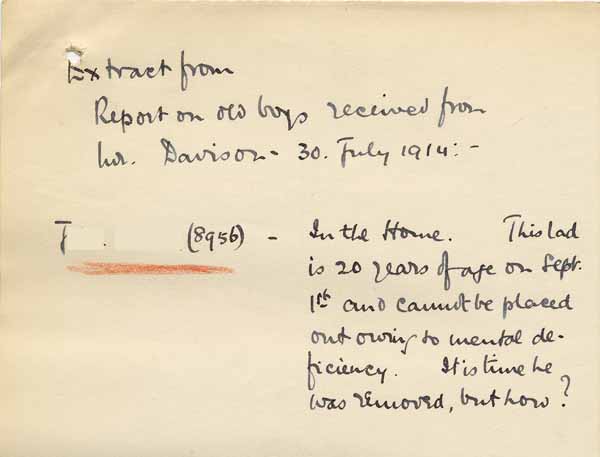 Large size image of Case 6001 54. Note from Standon Farm Home stating that J. should be removed  30 July 1914
 page 1