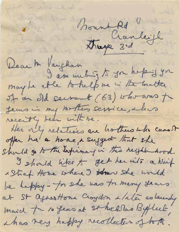 Large size image of Case 6024 3. Letter from A's employer Mrs B., asking for help finding a retirement home for A.  3 June 1941
 page 1