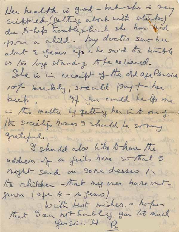 Large size image of Case 6024 3. Letter from A's employer Mrs B., asking for help finding a retirement home for A.  3 June 1941
 page 2
