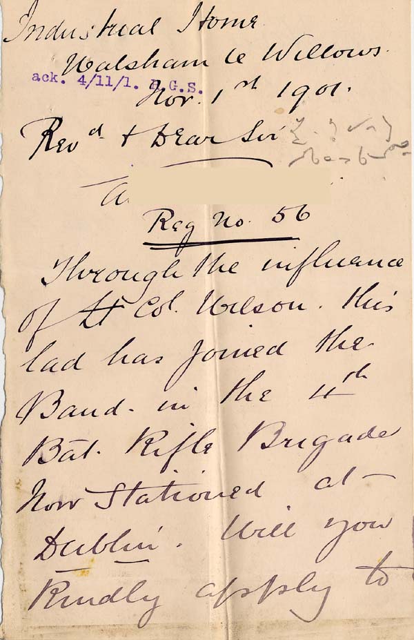 Large size image of Case 6213 3. Letter from John Gill, Walsham Farm Home  1 November 1901
 page 1