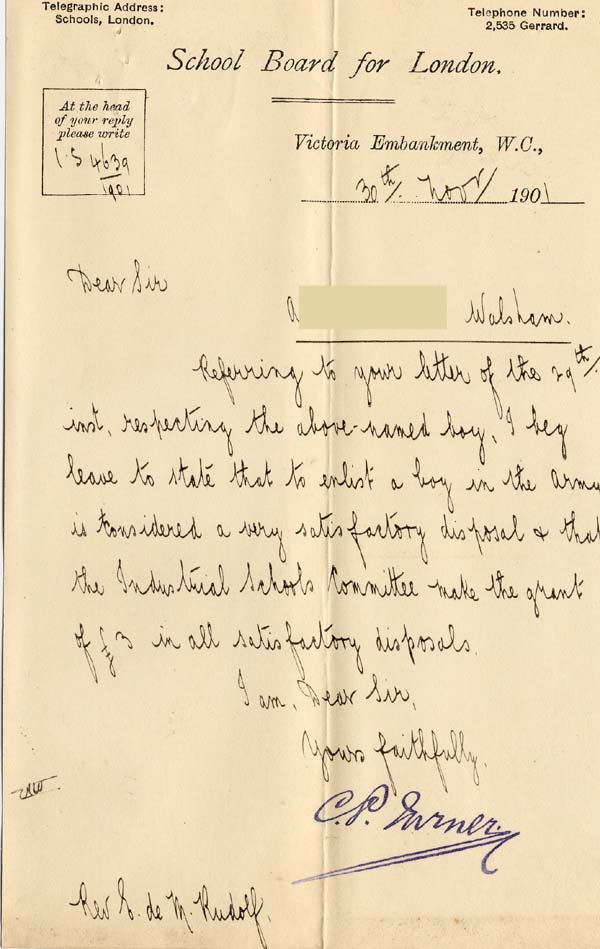 Large size image of Case 6213 7. Letter from C.P. Turner, Clerk of the Industrial Schools Committee  30 November 1901
 page 1