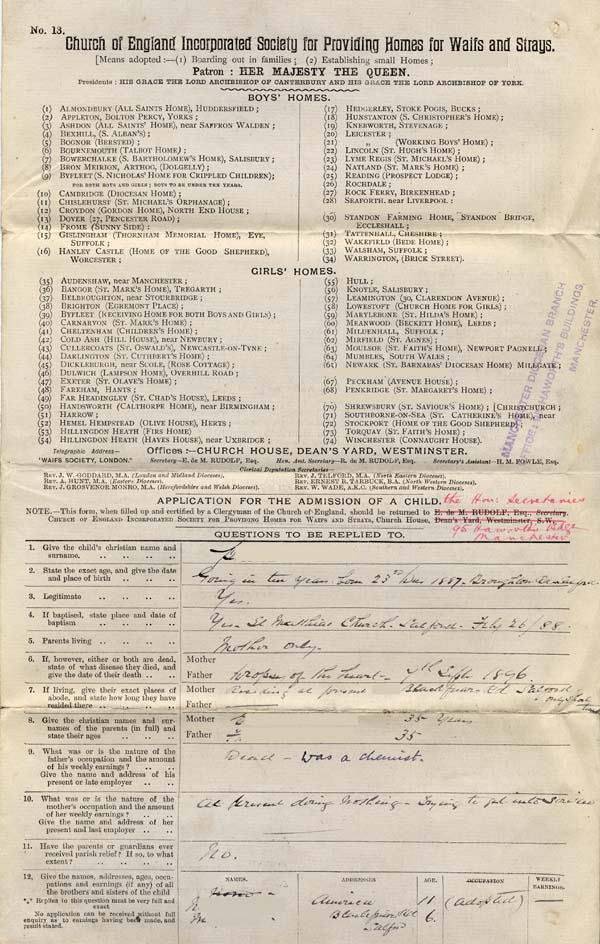 Large size image of Case 6232 1. Application to Waifs and Strays' Society  17 November 1897
 page 1