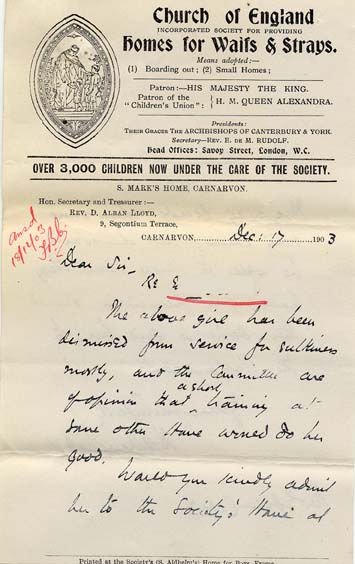 Large size image of Case 6334 5. Letter about E's dismissal from service  17 December 1903
 page 1