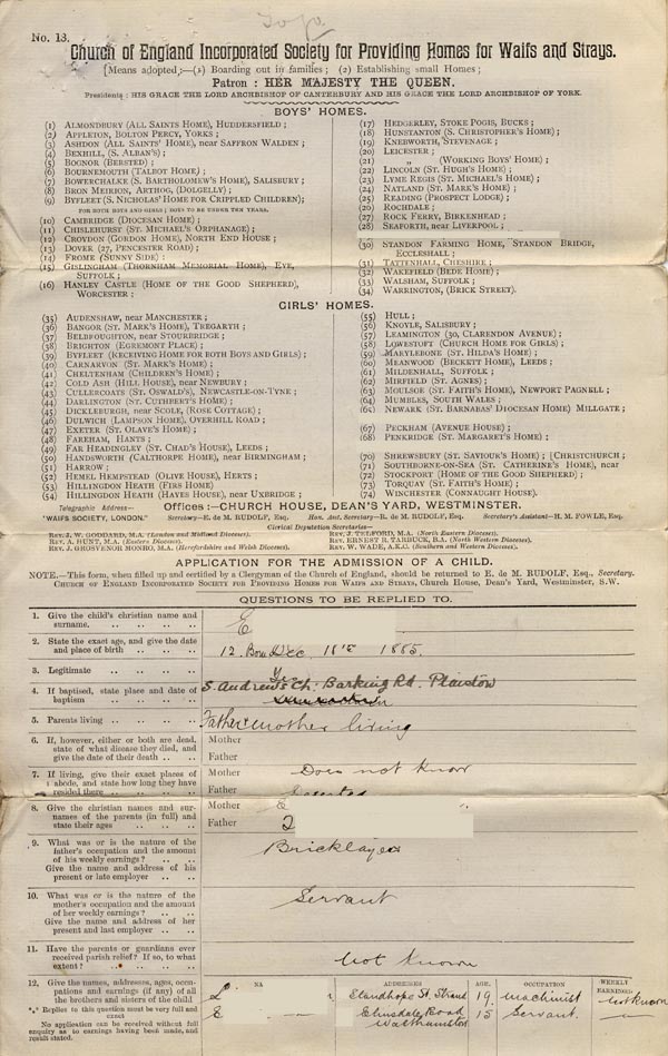 Large size image of Case 6351 1. Application to Waifs and Strays' Society 16 February 1898
 page 1