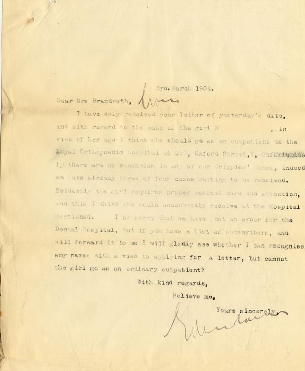 Large size image of Case 6351 14. Letter from Edward Rudolf to Mrs Brandreth, Sec. of Rose Cottage Home For Girls 3 March 1904
 page 1