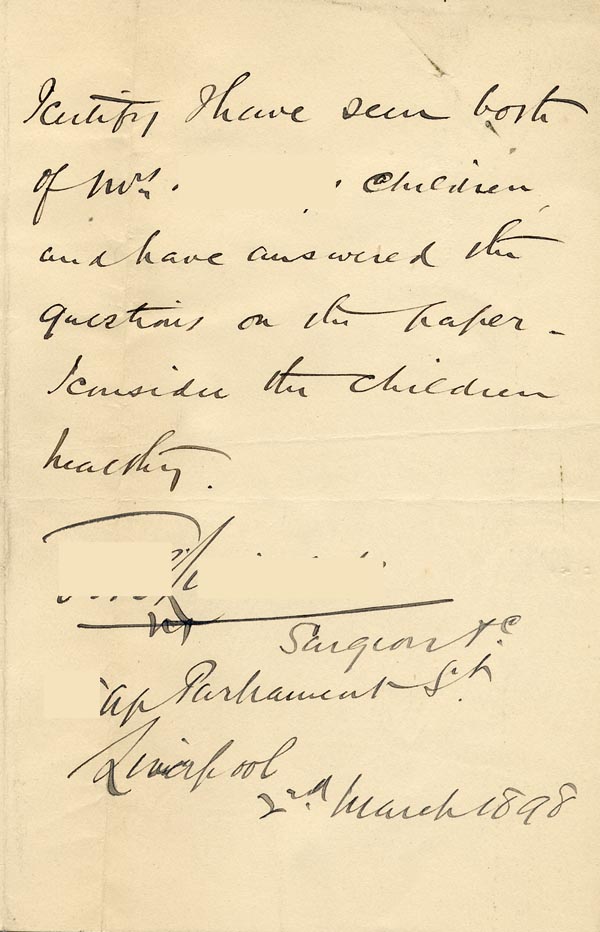 Large size image of Case 6380 2. Doctor's certificate  2 March 1898
 page 1