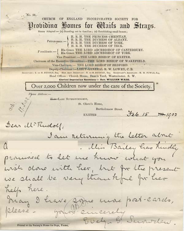 Large size image of Case 6424 13. Letter from Miss Snowden  15 February 1902
 page 1