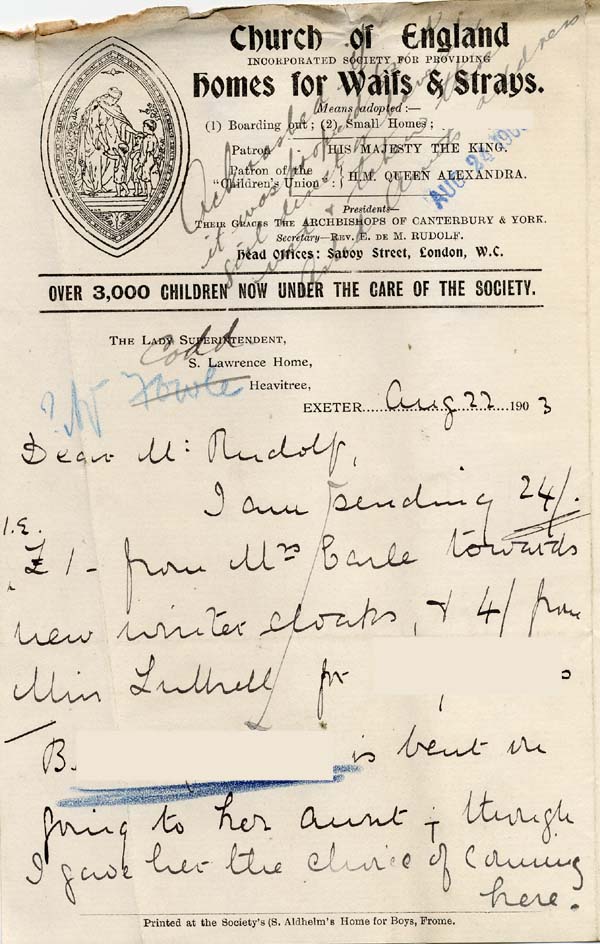 Large size image of Case 6424 17. Letter from Miss Snowden (A. is referred to by her second name B.)  22 August 1903
 page 1