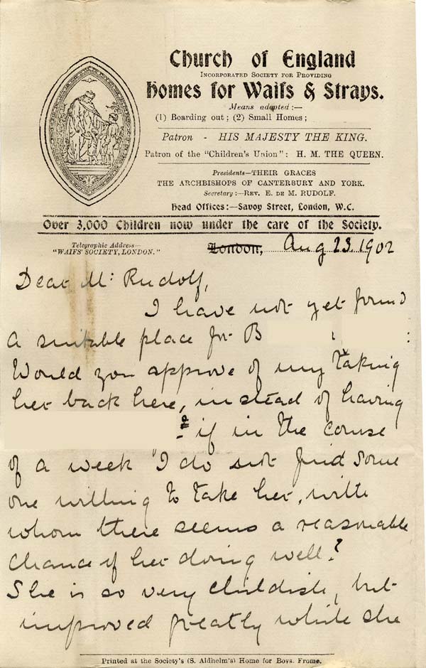 Large size image of Case 6424 18. Letter from Miss Snowden (A. again referred to as B.)  23 August 1902
 page 1