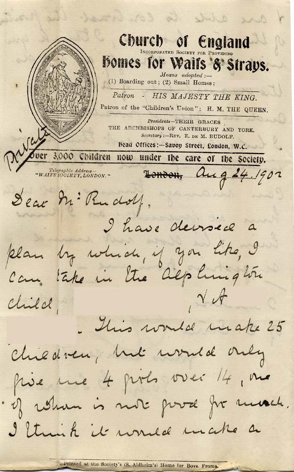 Large size image of Case 6424 19. Letter from Miss Snowden 24 August 1902
 page 1