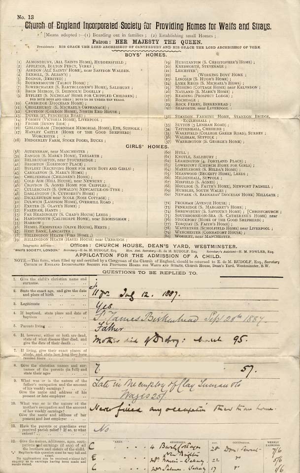 Large size image of Case 6428 1. Application to Waifs and Strays' Society  25 March 1898
 page 1