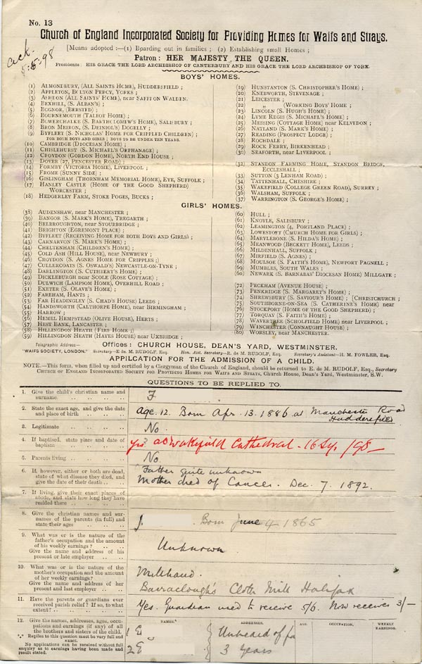 Large size image of Case 6458 1. Application to Waifs and Strays' Society  3 May 1898
 page 1