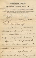 Image of Case 6537 5. Letter from Mr C.A. Stein, the Director of Wingfield House offering places to orphan boys  16 June 1900
 page 1