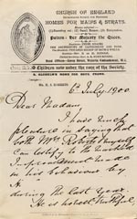 Image of Case 6537 15. Letter from the Frome Home giving H. a satisfactory reference  6 July 1900
 page 1