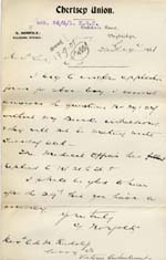 Image of Case 8455 4. Letter from Chertsey Union enclosing application form  24 August 1901
 page 1