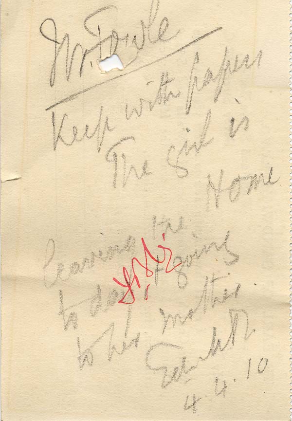 Large size image of Case 8587 32. Note from Revd Edward Rudolf about E. leaving the Home and going to her mother  4 April 1910
 page 1