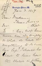 Image of Case 8587 7. Letter from Miss B. enquiring about E's progress  3 January1907
 page 1