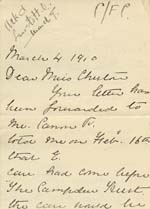 Image of Case 8587 23. Letter from Miss B. about the funding for E's apprenticeship  4 March 1910
 page 1