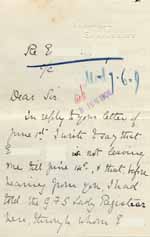 Image of Case 8625 18. Letter from E's employer saying that E. was not leaving in disgrace but had (quote)foolishly(unquote) given notice because she was scolded by the Cook  [June 1909]
 page 1