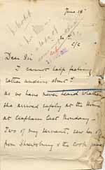 Image of Case 8625 24. Letter from E's former employer asking if she had arrived safely in London  18 June 1909
 page 1
