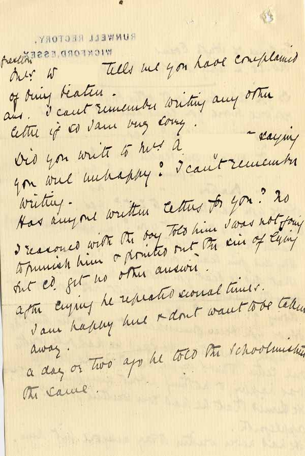 Large size image of Case 8645 10. Copy of answers provided by H. to questions about his treatment at the Runwell Home  28 February 1902
 page 2