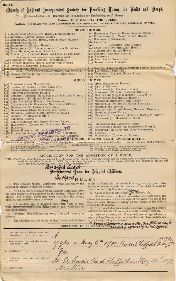 Large size image of Case 8650 1. Application to Waifs and Strays' Society  29 November 1901
 page 1