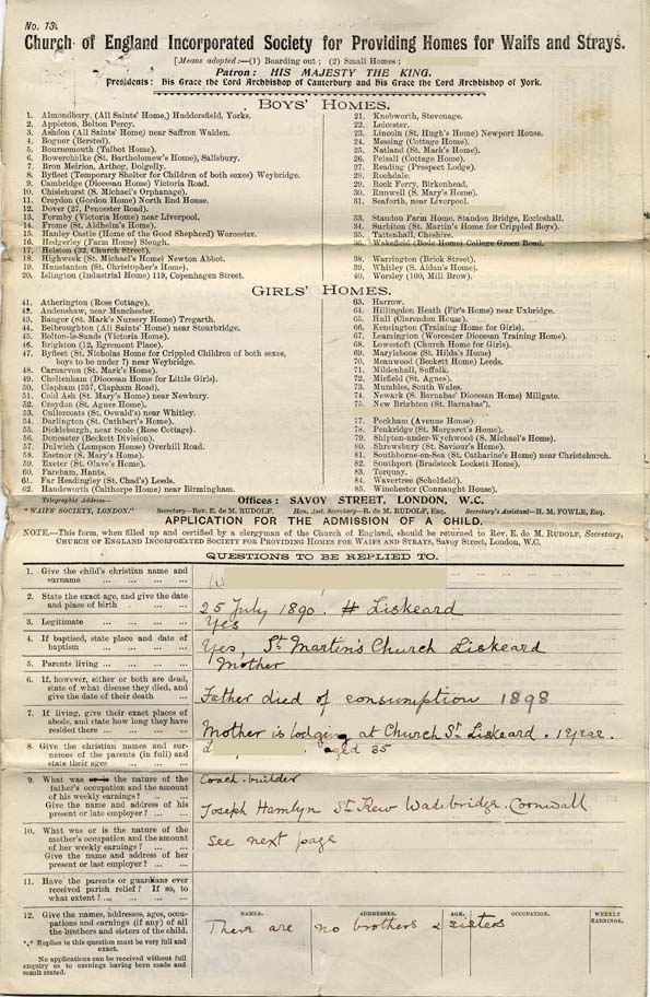 Large size image of Case 8723 1. Application to Waifs and Strays' Society  14 November 1901
 page 1