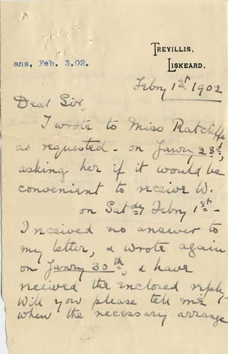 Large size image of Case 8723 7. Letter from Miss Foster  1 February 1902
 page 1