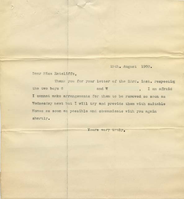 Large size image of Case 8723 14. Copy letter to Miss Ratcliffe  25 August 1902
 page 1