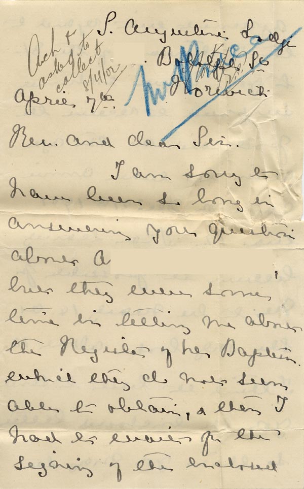 Large size image of Case 8790 9. Letter from Sister Laura  7 April 1902
 page 1