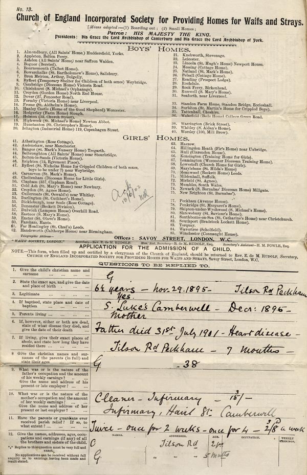 Large size image of Case 9045 1. Application to the Waifs and Strays' Society  17 June 1902
 page 1