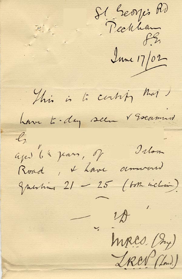 Large size image of Case 9045 2. Medical certificate  17 June 1902
 page 1