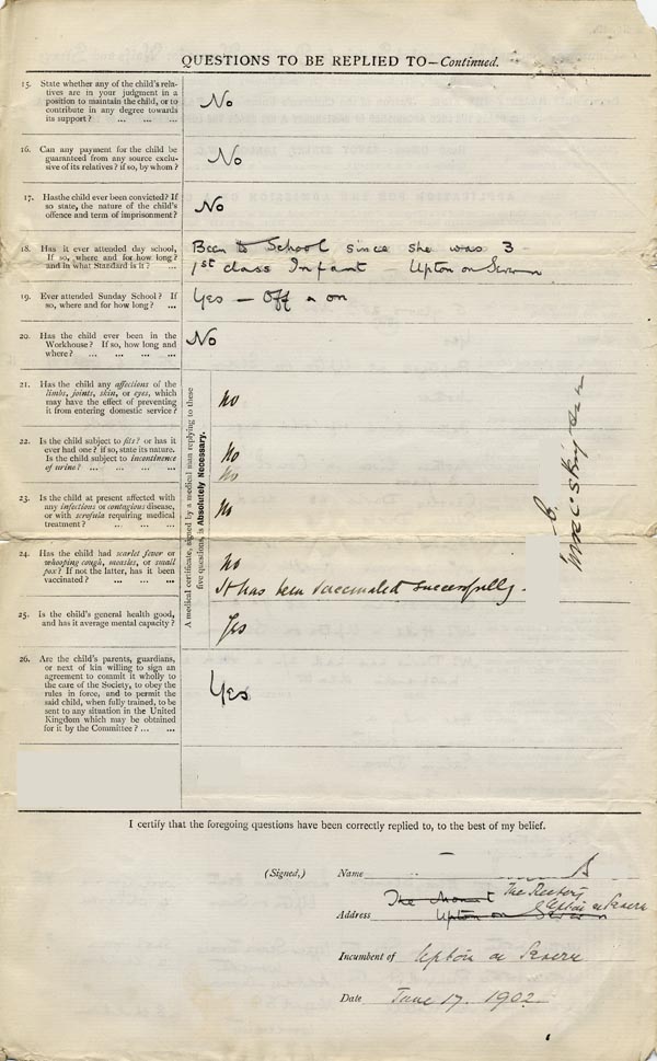 Large size image of Case 9059 1. Application to the Waifs and Strays' Society  17 June 1902
 page 2