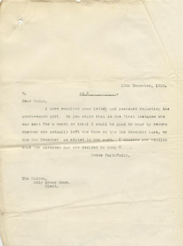 Large size image of Case 9059 5. Copy letter from the Society seeking to confirm dates  13 December 1912
 page 1