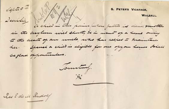 Large size image of Case 9279 2. Letter from Revd M.  9 September 1902
 page 1