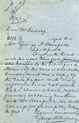 Large size image of Case 9279 5. Letter arranging that Mrs George Horsfall will pay for G. while she is in the Scholfield Home  13 November 1902
 page 1