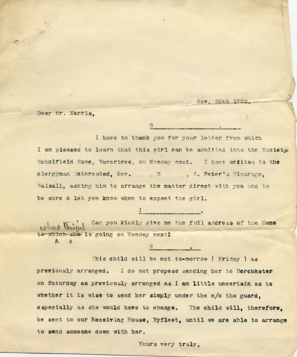 Large size image of Case 9279 8. Copy letter from Revd Edward Rudolf replying to the above letter  20 November 1902
 page 1