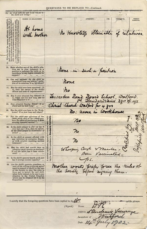 Large size image of Case 9288 1. Application to the Waifs and Strays' Society  14 July 1902
 page 2