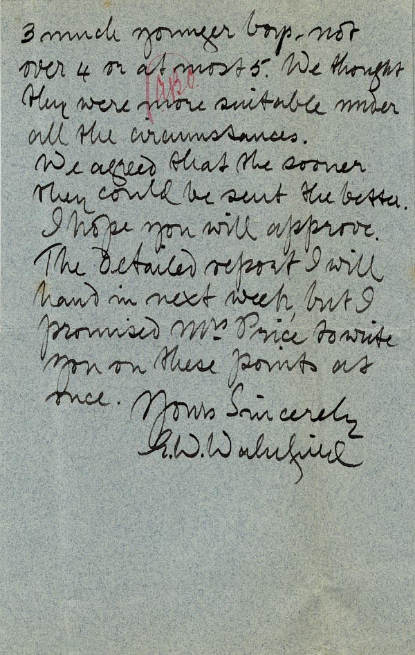 Large size image of Case 9288 10. Letter from Mr Wakefield mentioning his decision to allow G's mother to remove her son from the Knebworth Home  28 April 1904
 page 2
