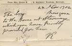 Image of Case 9288 5. Card from Revd R. announcing that G. had gone to the Home  22 November 1902
 page 2