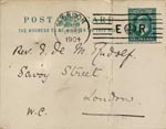 Image of Case 9288 9. Card from C. Montague-Price about G's return to his mother  28 April 1904
 page 1