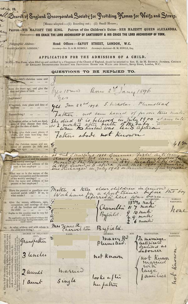 Large size image of Case 9308 1. Application to the Waifs and Strays' Society  13 November 1902
 page 1