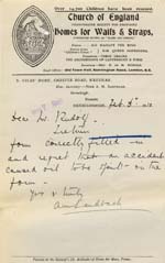 Image of Case 9308 13. Letter from St Giles Home enclosing correctly completed form  6 February 1910
 page 1