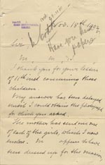 Image of Case 9309 3. Letter from Revd B. enclosing photographs of the children [these photographs are not on the file]  18 November 1902
 page 1