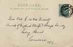 Image of Case 9309 17. Card from Revd B. announcing that M. would not be sent to St Cuthbert's Home as her mother was getting married again  24 April 1903
 page 1
