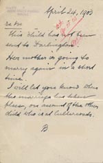 Image of Case 9309 17. Card from Revd B. announcing that M. would not be sent to St Cuthbert's Home as her mother was getting married again  24 April 1903
 page 2